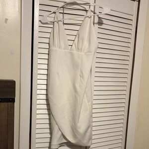 Sabo Skirt White Plunging V-Neck Mini Dress